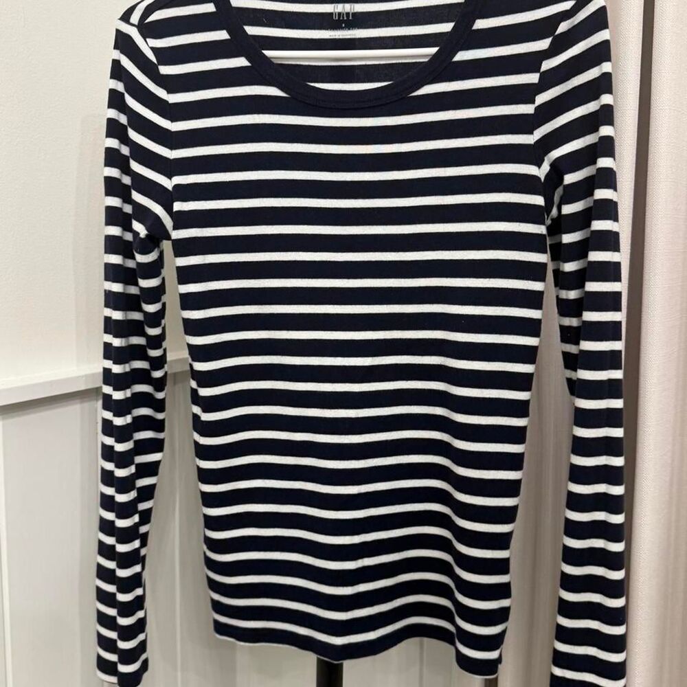 Navy Blue & White Striped Long Sleeve Top Size Small